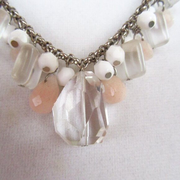 Cluster beaded necklace with white, clear & pink beads - Picture 2 of 5